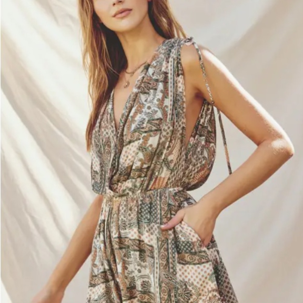 Dress Forum Floral Print Romper in Cream and Brown - Large